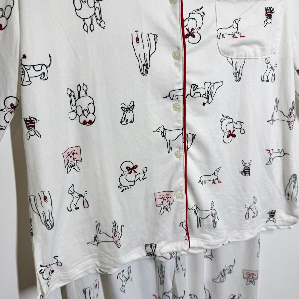 NWT Kate Spade Cream with black dogs pattern pajama set size S - Picture 4 of 12